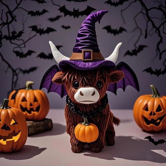 Highland Cow Resin Figurine Halloween Christmas Highland Cattle Cat Statue Animal Sculpture Holiday Party Decoration Ornament
