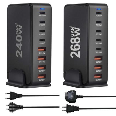 268W 240W Desktop GaN Schnellladegerät 8 Anschlüsse USB Typ C USA EU AUS UK Stecker Adapter Handy Laptop PC Ladestation Ständer