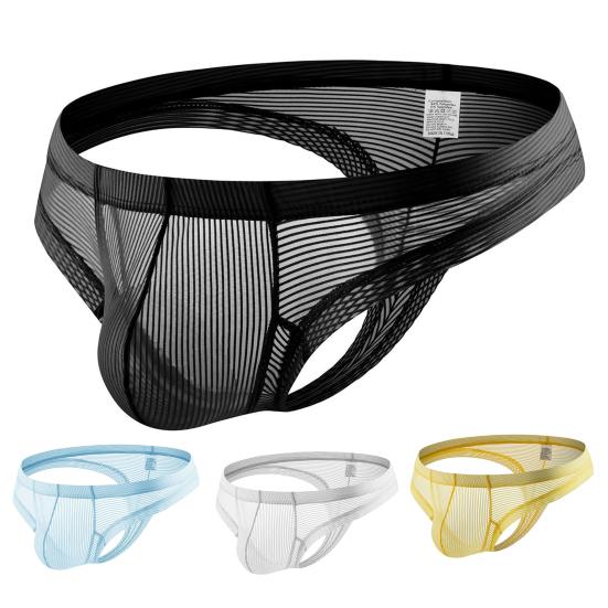 Men Thong Low Rise Elastic Waist U-Convex Briefs Solid Color See-through Smooth Lines