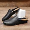 FashionGenuine Leather Loafers Mens Casual Shoes Breathable Men Half Flats Light Muller Shoes Fashion Comfort Slippers Summer Half Drag