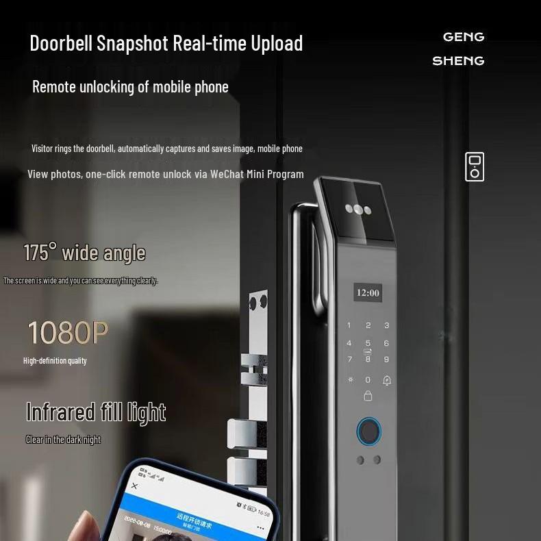 Smart Lock: Fully Automatic Fingerprint & 3D Facial Recognition with Video Intercom & Password Entry for Room Doors