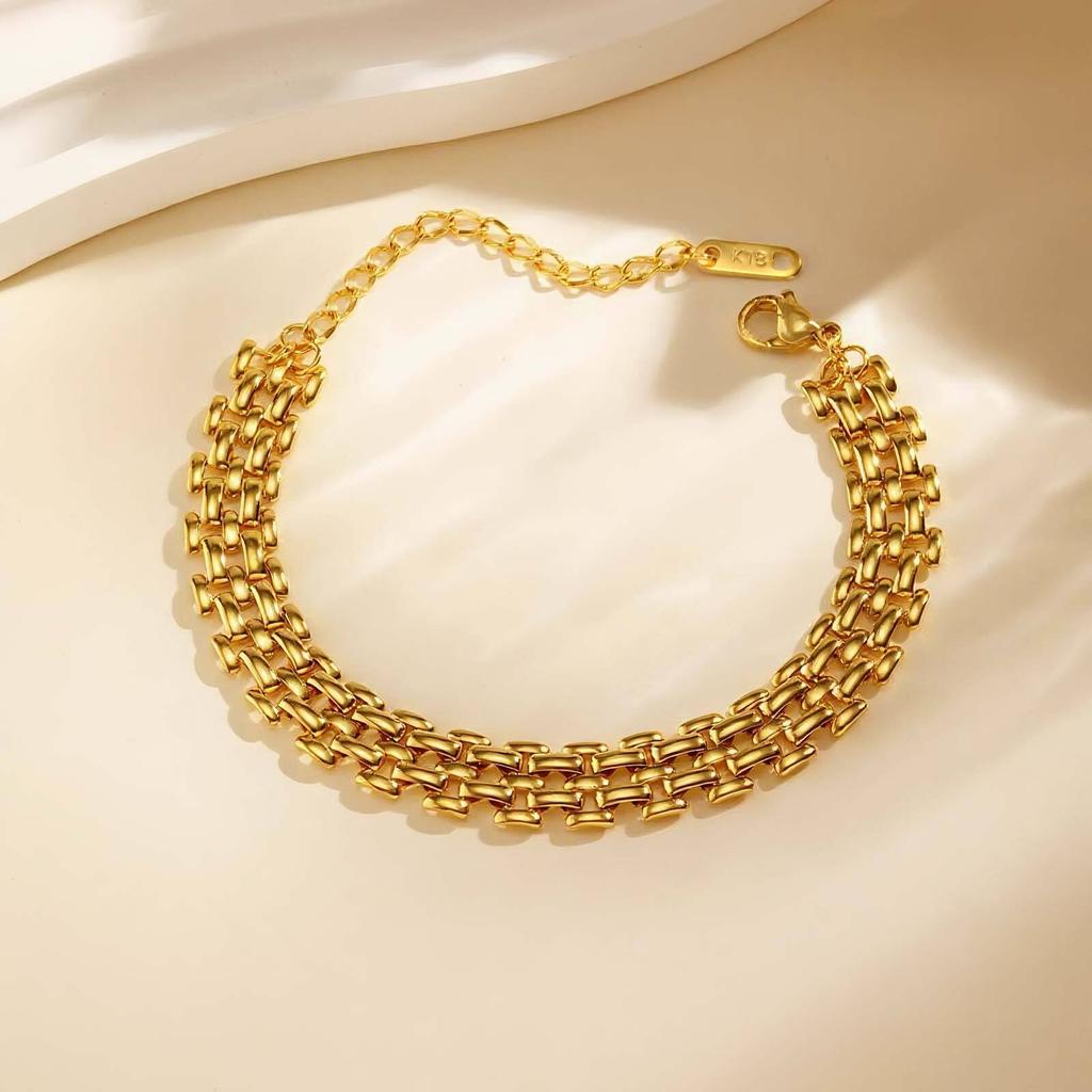 Flat Mesh Bracelet Stainless Steel, Multiyaer Wide Brand Link Chain Bracelet for Women, Trendy Jewelry Gifts