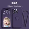 Luxury Liquid Silicone Magnetic Ring Holder Case For iPhone 15 14 13 12 16 Mini 11 Pro Max X XR XS Max Plus Lanyard Cover