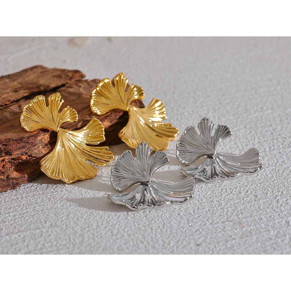 Yhpup 316l Stainless Steel Metal Ginkgo Leaf Drop Earrings 18K Gold PVD Plated Waterproof Trendy Statement Fashion Jewelry Gift