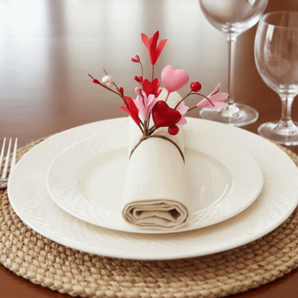 5PCS Love Theme Artificial Flower Napkin Ring Elegant Heart Symbol Napkin Holder Romantic Design Serviette Buckles Wedding Table