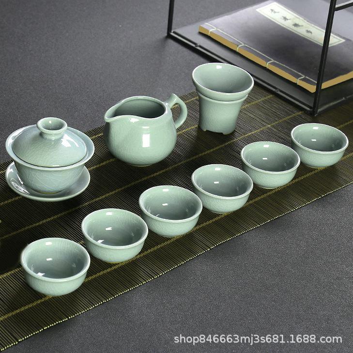 

Бытовой Полный Набор Керамического Набора для Чая Кунг-Фу, Чашка Крышка Пиала, Чайник, Селадон Гэ Кильн Открытый Чайный Набор На Заказ 33*26*15