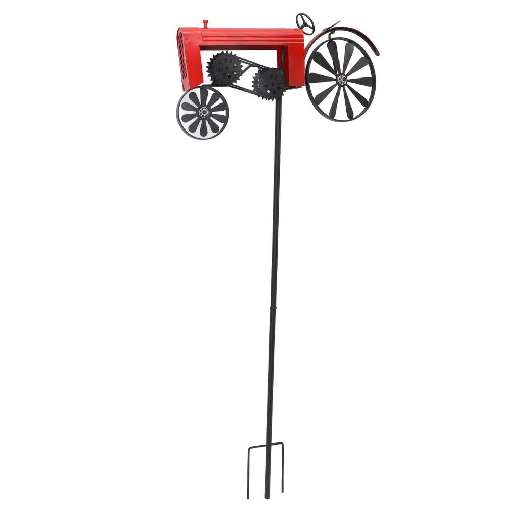 Traktor Windspiel Vintage Drehende Räder Metall Außenstecker Windmühle Dekoration für Blumenbeet Rasen Garten Rot