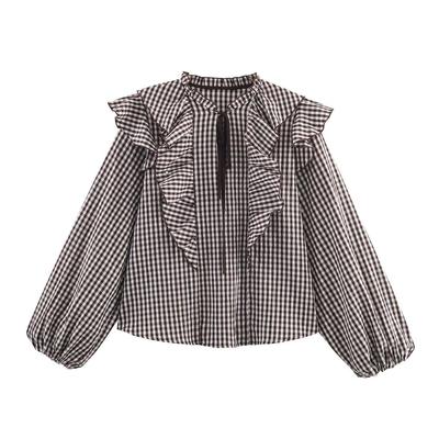 2025 Autumn European Style Women's Plaid Layered Long Sleeve Shirt