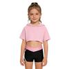 Sport-Set für Mädchen Ärmellose Weste mit Kreuzrücken Kurzärmeliges Kapuzen-Crop-Top V-Ausschnitt Bundshorts