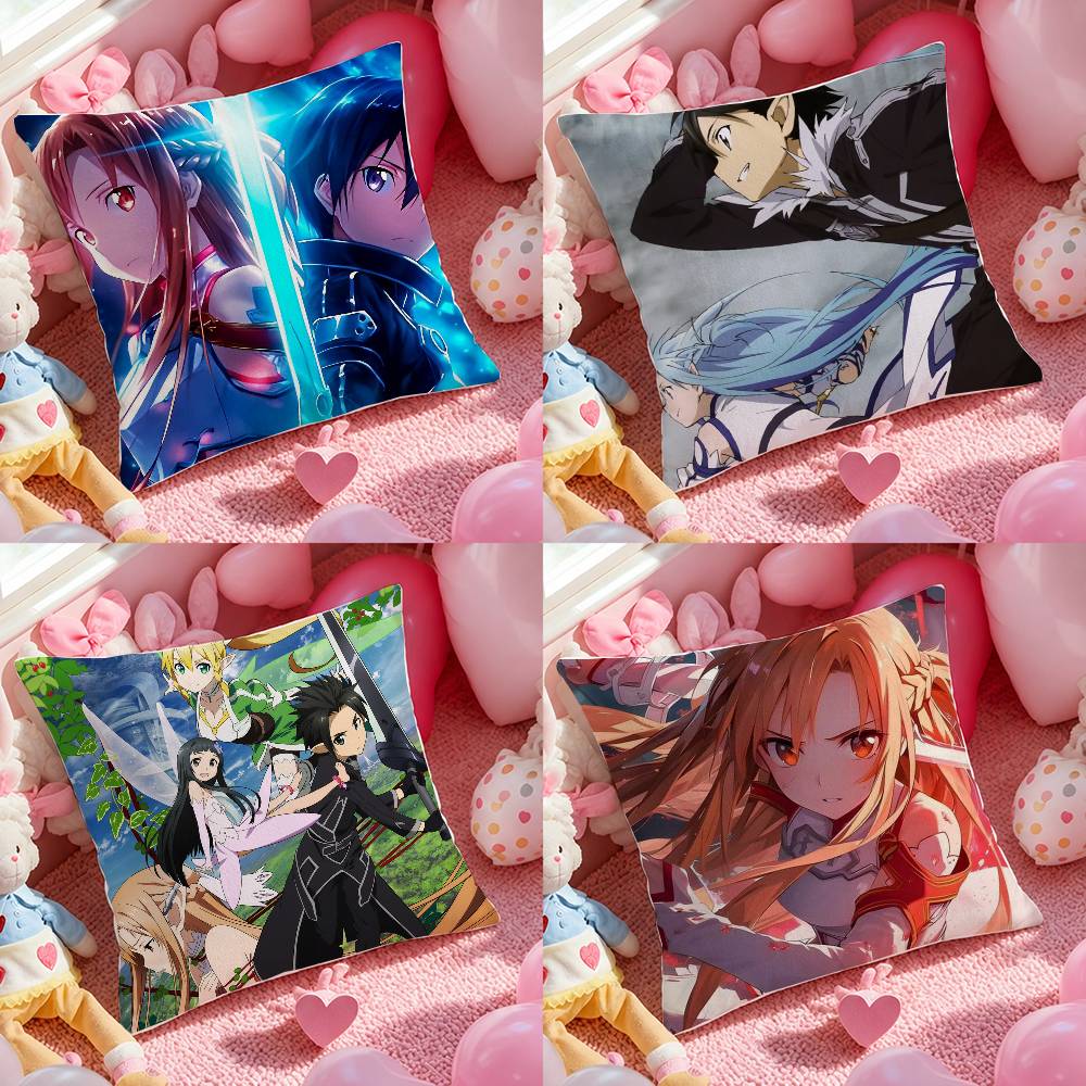 Sword Art Online Ultimate Collection Anime Plush Pillow Cover Soft Short Plush Cushion Cover For Sofa Bedroom Home Decor Gift