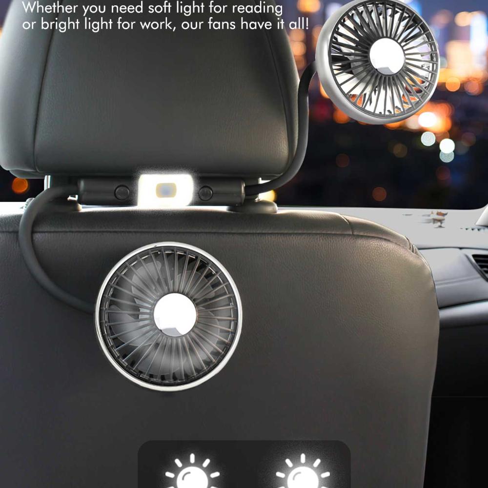Car Fans Summer Dual-Head USB Hose Fan 360°Rotation Cooling Fan 3 Speed Wind 2 Lighting Setting Car Fan Cooler Easy to Install