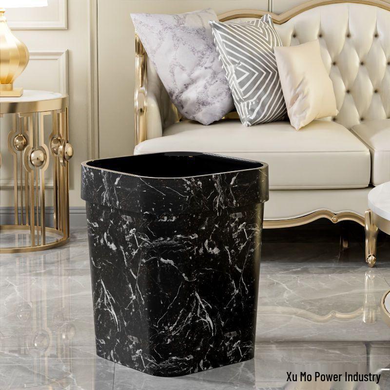 Large Capacity Faux Marble Pattern Trash Can for Office, Home, Hotel, Bathroom, & Living Room - Chinese Style