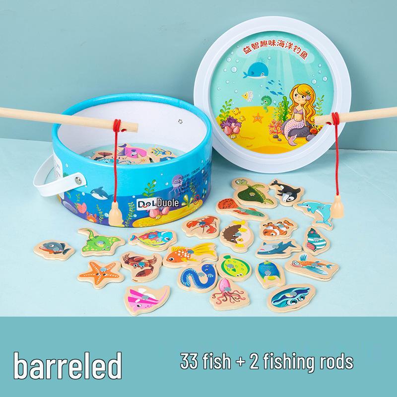 Kids' Magnetic Wooden Fishing Game - Cartoon Marine Life Educational Toy