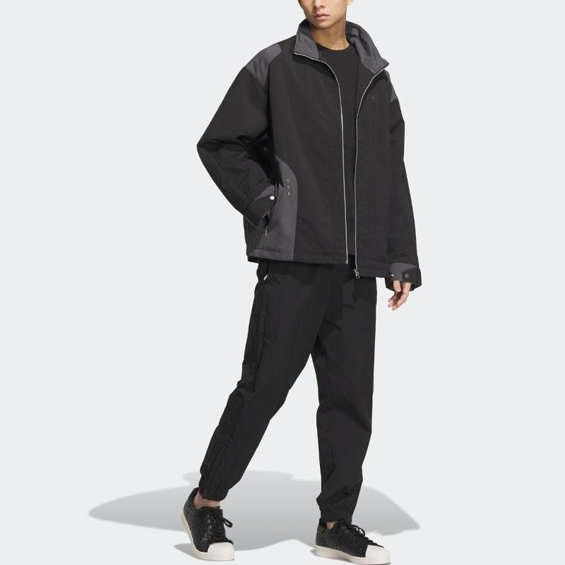 Adidas Logo Patchwork Zip-Up Polo Collar Jacket with Long Sleeves Men Jackets Black IK3709