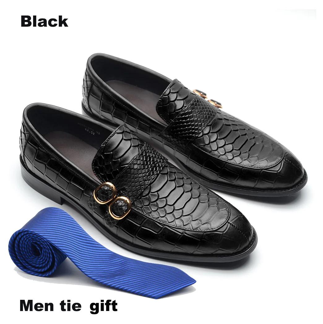 

Mens Penny Loafer Dress Shoes Cow Genuine Leather Double Buckles Crocodile Pattern Slip-On Party Wedding Formal Shoes for Man 46