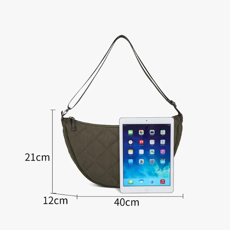 Waist Half Moon Belt Bag Solid Color Crossbody Bag Large Capacity Shoulder Bags Portable Nylon Plaid Travel Bags for Commuting