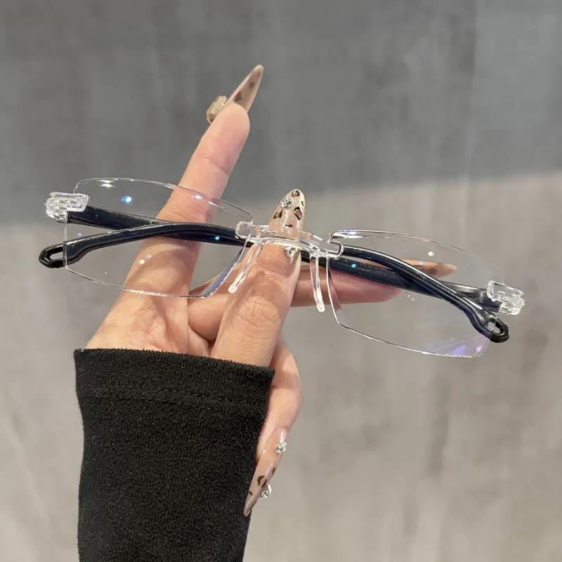 12pcs Women's Elegant Frameless Reading Glasses with Fully Transparent Lenses and Gold-plated Decorative Double Panel Unisex