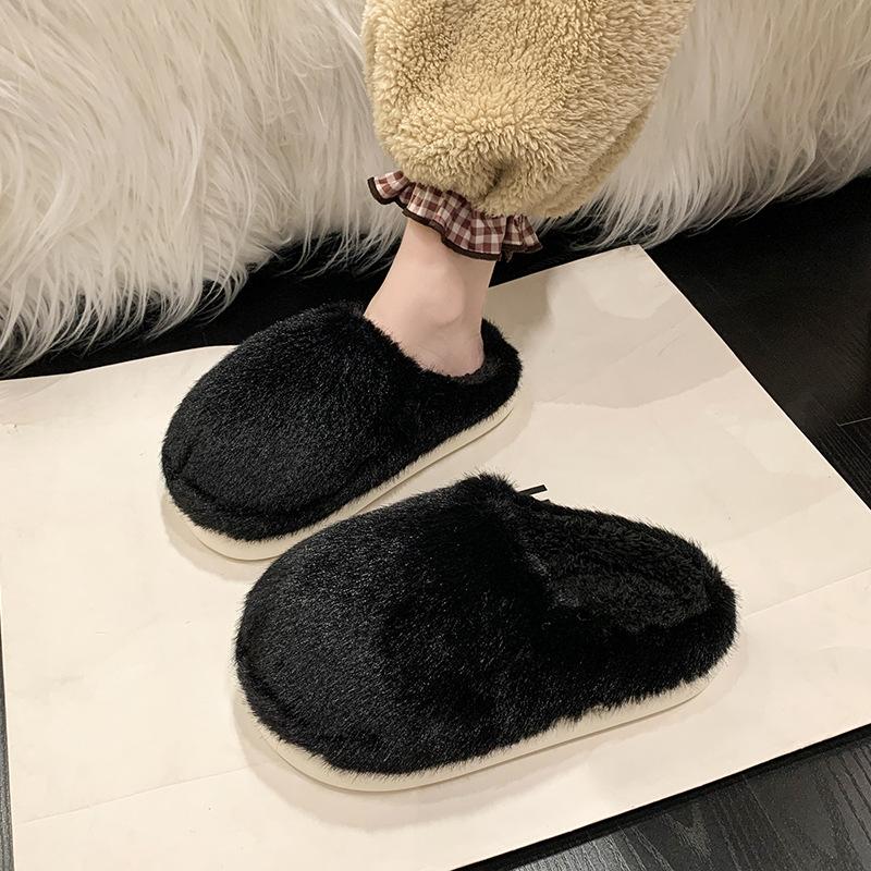 Autumn and winter new home bag head fluffy slippers women's thick bottom piled thickened indoor warm cotton slippers