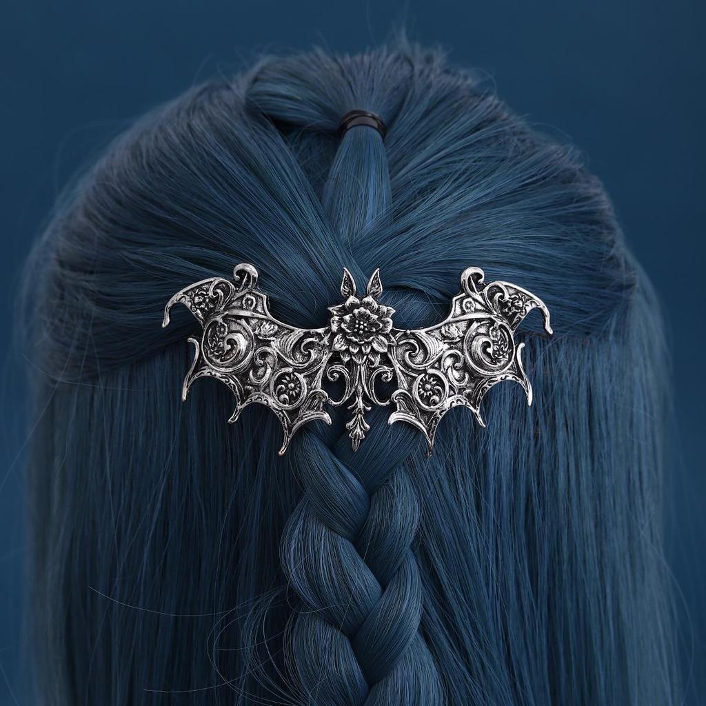 Trendy Viking Retro Floral Bat Hair Clip: Gothic Norwegian Style Party Accessory for Women