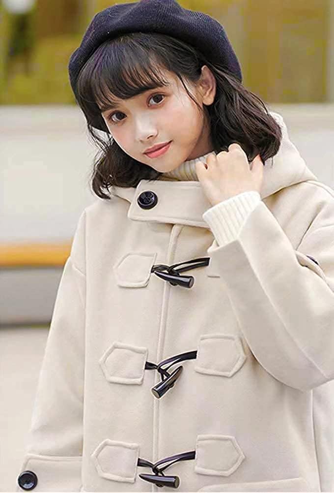 JINZUOMA Chesterfield Duffle Hooded Solid Popular for and Everyday and Beige Size Women's Coat, Jacket, Coat, Coat, Coat, Autumn/Winter, Fashionable,