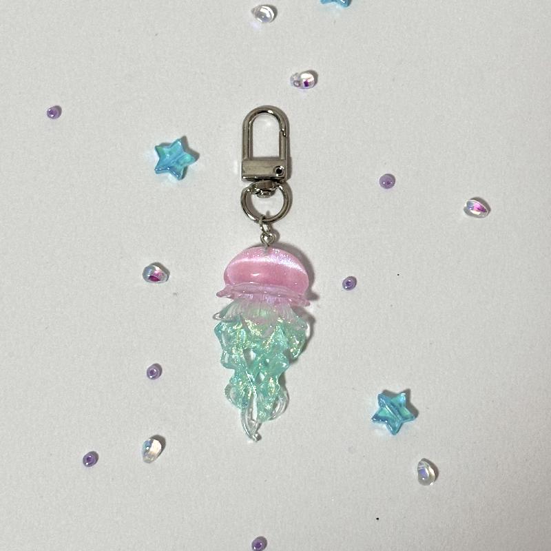 Creative Jelly Color Jellyfish Star Keychain Y2K Beaded Pendant Phone Chain Car Keyring Bag Hanging Decoration Ornament Gifts