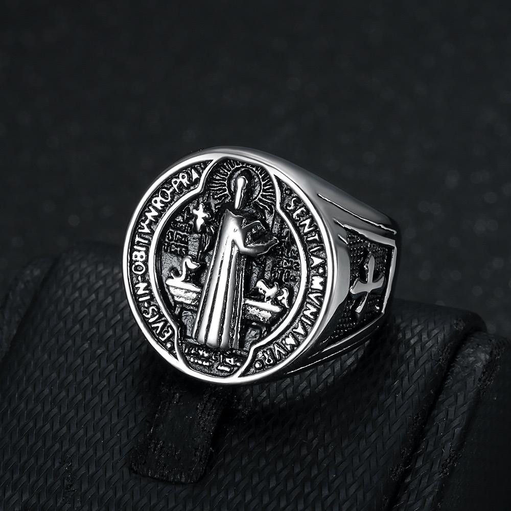 Vintage 316L Stainless Steel Saint St. Benedict Exorcism Rings for Men Boys Fashion Catholic Amulet Jewelry Gifts Dropshipping