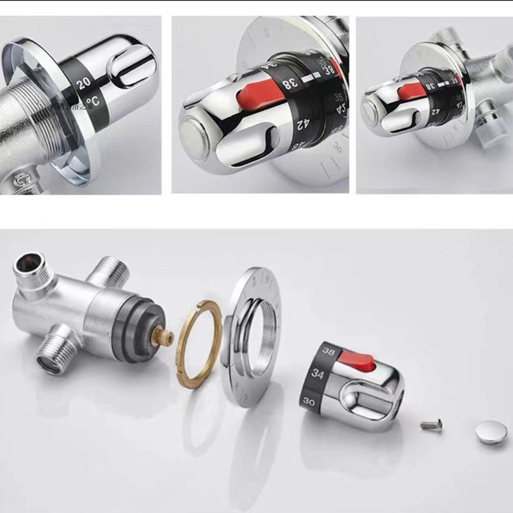 Thermostatic Mixing Valve Brass Adjustable Temperature Control Valve with Filter Net for Home Bathroom Hot Cold Water Systems