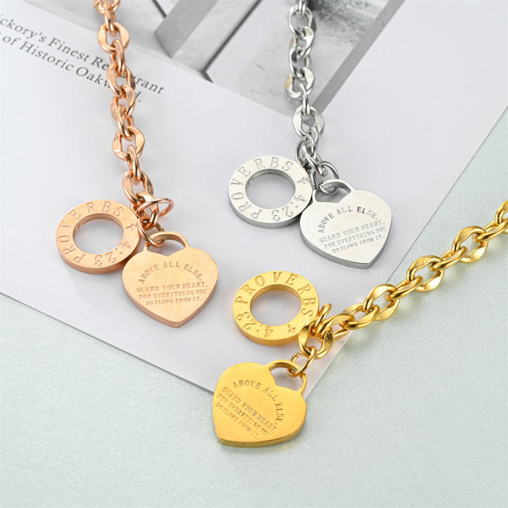 1pc Stainless Steel Bracelet With Heart Pendant, Double Heart OT Buckle Couple Bracelet Unisex