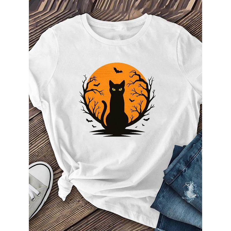"Black Cat" Halloween T-shirt, WOMMEN New Style, T-shirt, Summer T-shirt Top