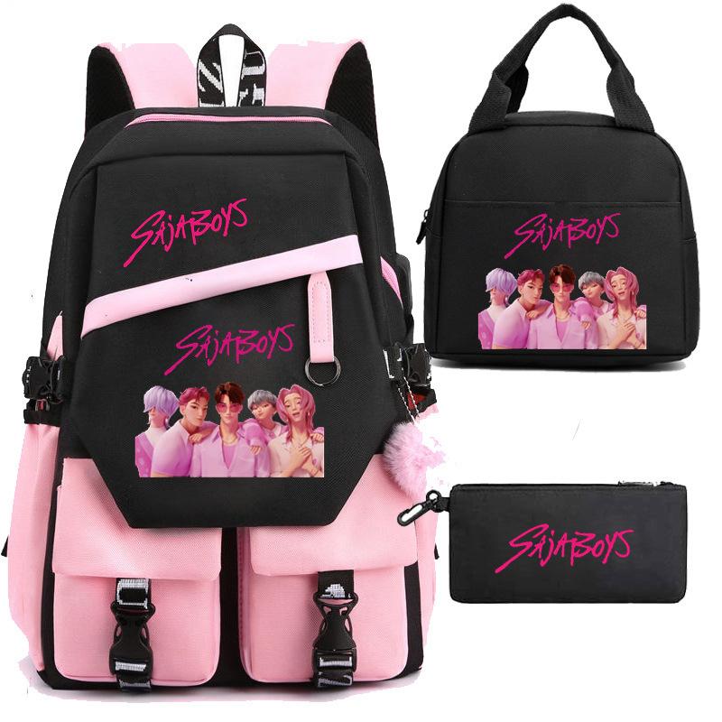Kpop Witch Hunters Peripheral Backpack Portable Lunch Bag Pencil Bag School Bag Student Backpack Three-Piece Set