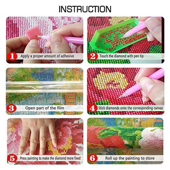 5D DIY Diamond Painting Disney Princess Belle Cinderella Diamond Painting Kit for Adults, Full Drill Round Diamonds, Gemstone Art Bead Painting for
