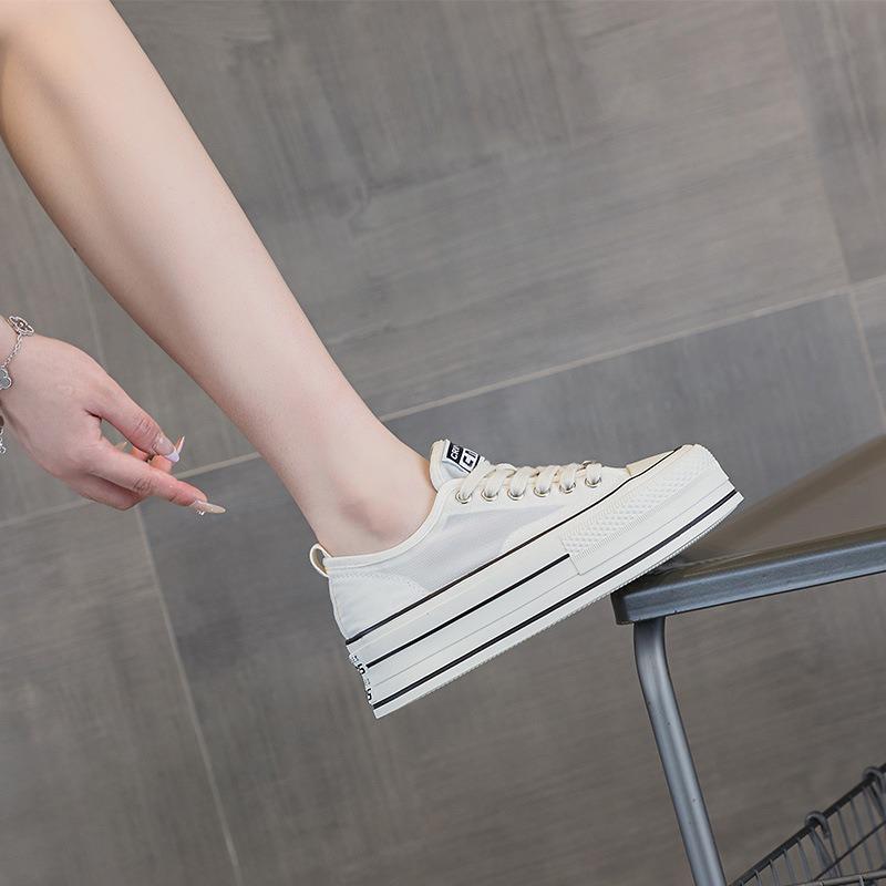 Platform White Shoes Women's Summer New Mesh Breathable Sports and Leisure Board Shoes Shallow Mouth Fashion Height-increasing Mesh Shoes