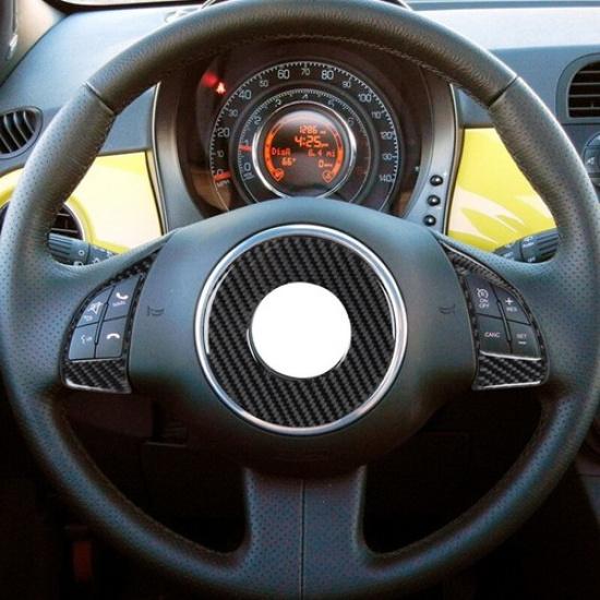 Bright Carbon Fiber Car Steering Wheel Button Frame Sticker For Fiat 500 12-15