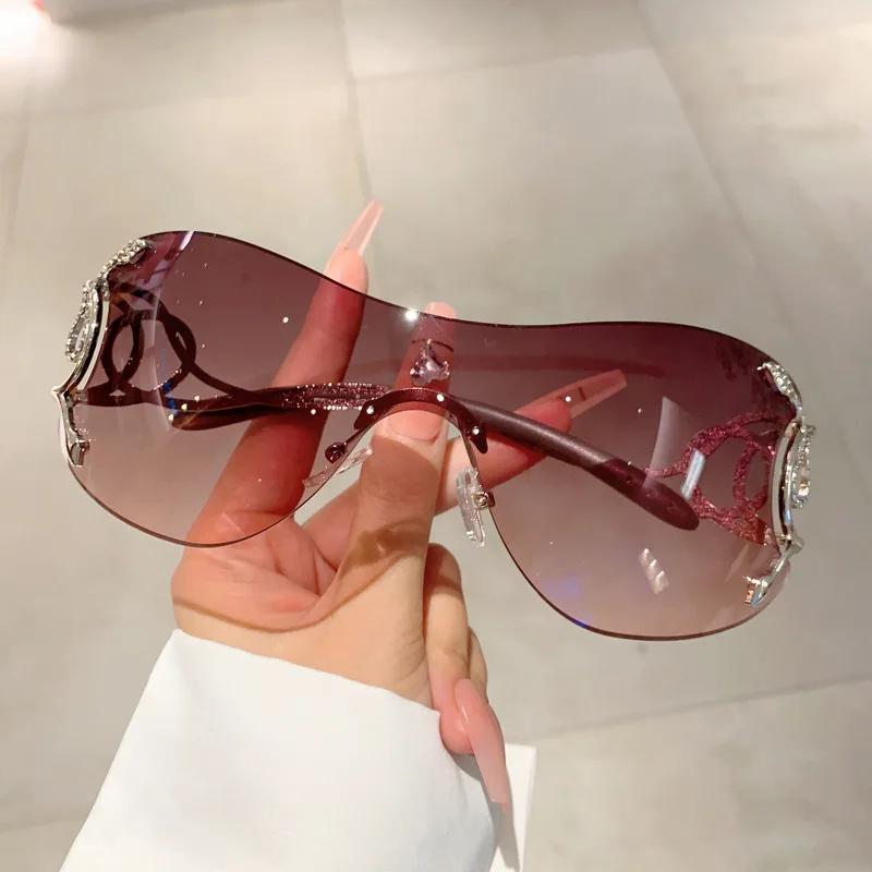 Y2k Rimless Sunglasses Women Stylish Gradient Lens Outdoor Shades Trendy Luxury Brand Design Metal Frame Eyewear Goggle