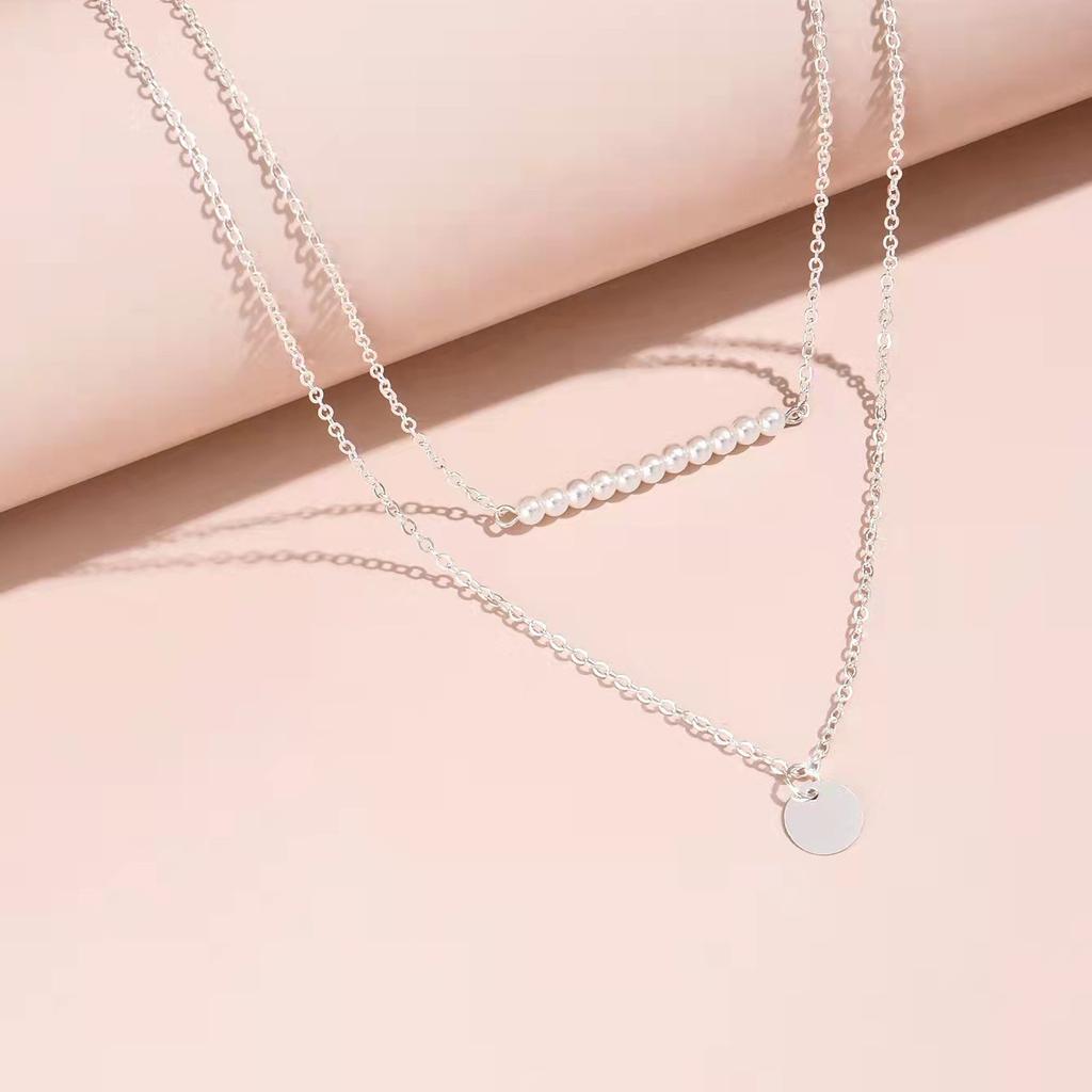 Simple Necklace Women's Handmade Versatile, Double-layer Round Sequined Pearl Necklace