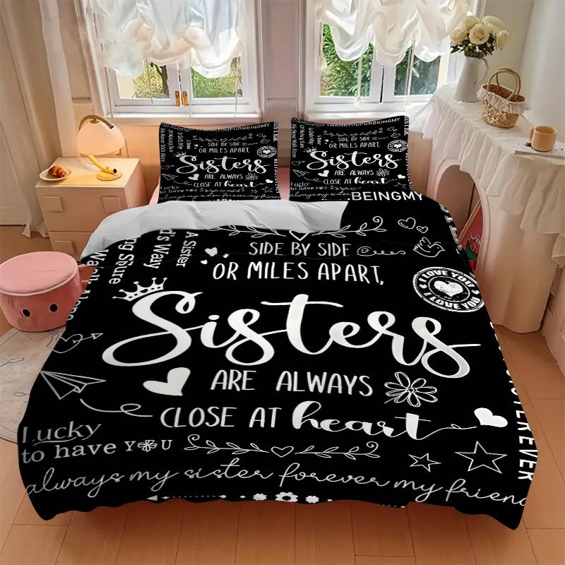 3pcs Thank You for Being My Sister Quilt Set Cartoon Themed Bed Quilt Set Lovely Character Bedroom Decor Bed Quilt Set