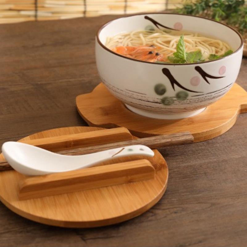 Bol à Nouilles de Riz Style Japonais Avec Couvercle Cuillère Et Baguettes Vaisselle de Cuisine Bol à Salade Soupe en Céramique Récipient Alimentaire Vaisselle