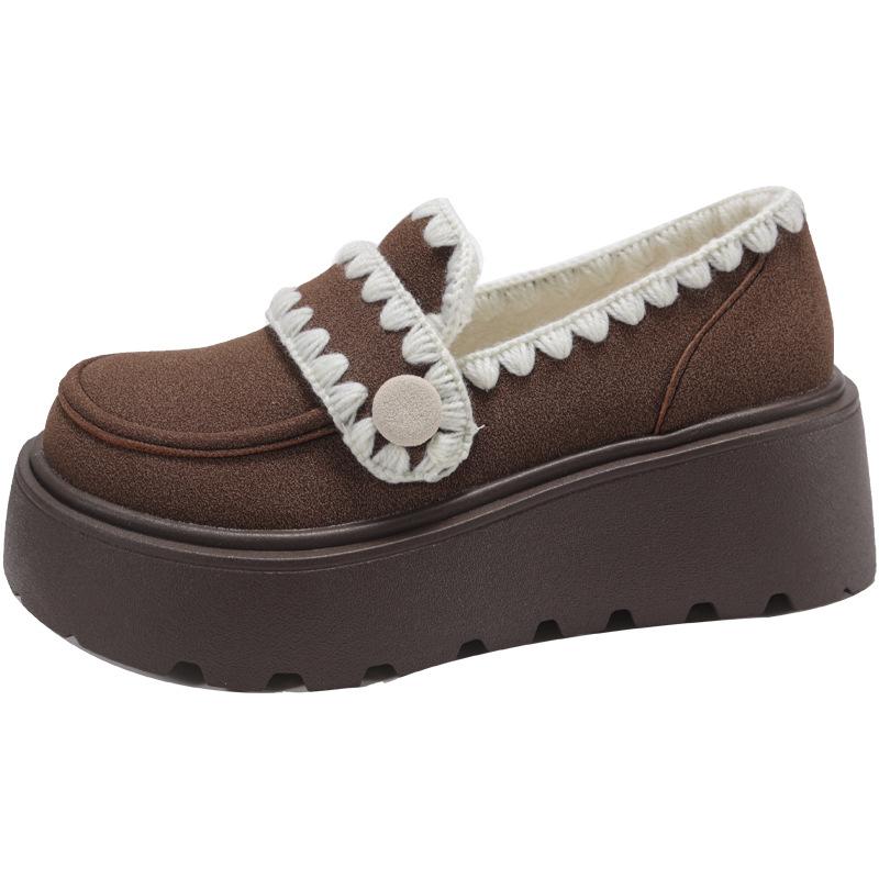 

Thick-soled fairy wind one-pedal shoes 2024 autumn new lace Korean version jk small leather shoes female muffin single shoes 40 коричневий