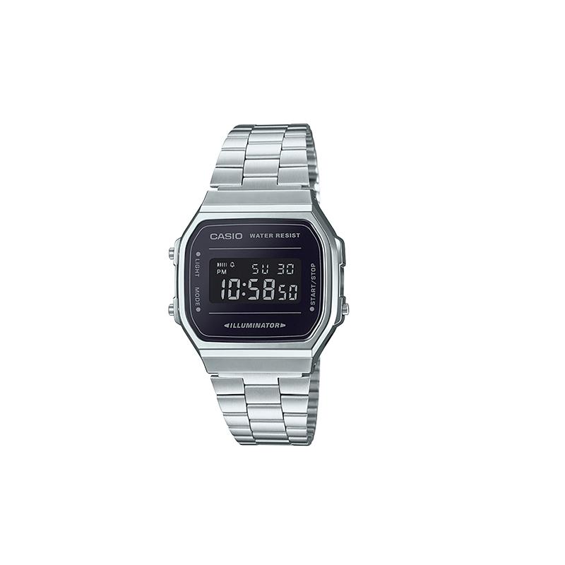 

Casio VINTAGE series-A168 classic small silver nugget, small square, retro waterproof, quartz movement, stainless steel strap, Japanese and A168WEM-1 чорний