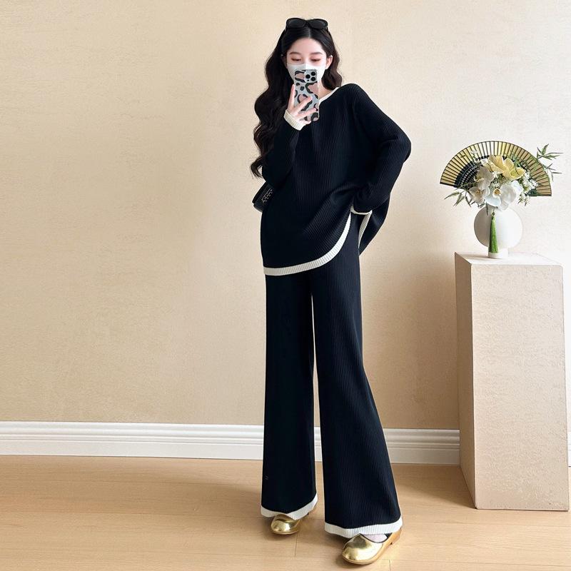 Spring 2025 Plus Size Maternity V-neck Color Block Knit Set M