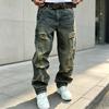 European and American Men's Jeans New Trendy High Street Ripped Old Non-elastic Loose Straight Trousers