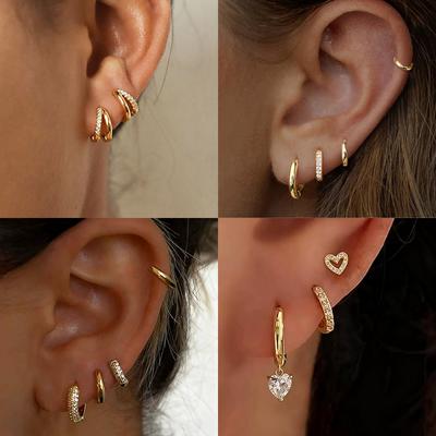 2-4Pcs Simple Zircon Copper Hoop Earring Set For Women Gold Color Elegant Cartilage Piercing Earring Female Anti-allergy Jewelry