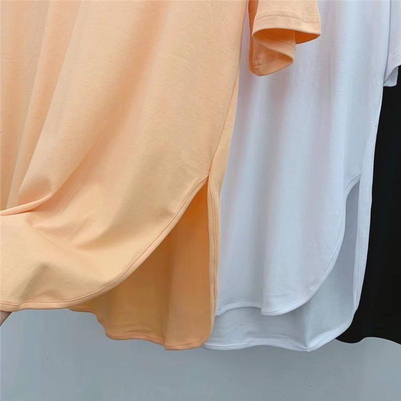 Kurzarm-T-Shirt für Damen, Neuer Sommer, Koreanische Version, Schlichtes Temperament, Schlitze auf beiden Seiten, Vielseitige Oberteile