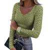 Damen Winter Slim-Fit Baselayer T-Shirt Modischer Druck V-Ausschnitt Pullover Langarm-Top