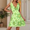 Women's Summer Dress V Neck Sleeveless Casual Floral Print Hem Pleated Dress