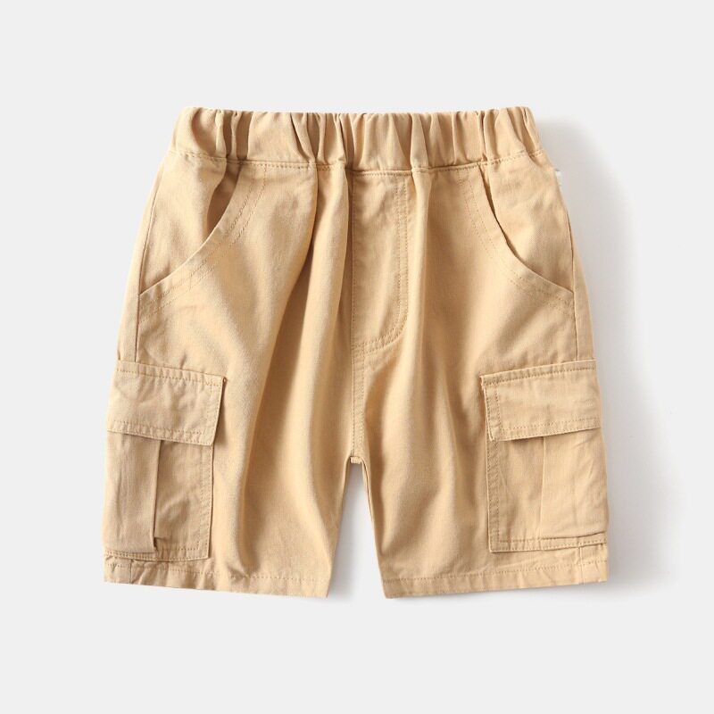 Boys  Cropped Pants Summer Small Children s Clothing Baby Boy Casual Pants Kids Pocket Middle Pants Fashionable Cargo Pants Shorts Khaki 120