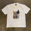 Kiss Cat Print Short Sleeved Mens And Womens Hiphop Retro Round Neck Couple Trendy Tshirt Breathable Skin Friendly Daily Wear