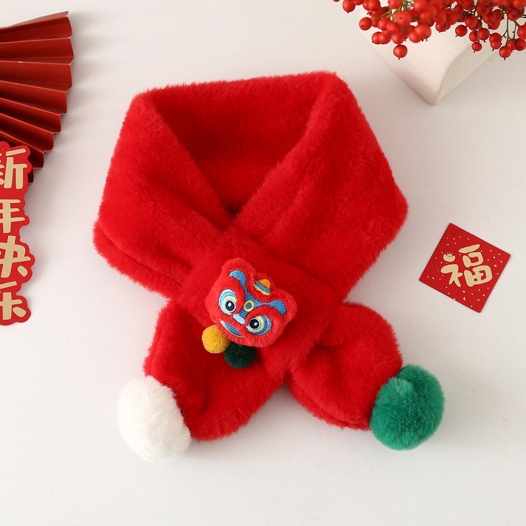 Autumn Winter Children's Scarf Chinese Style Zodiac Animals Red Scarf Cartoon Pony Plush Neck Warm Scarves New Year Gift