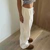 Women Harem Pants Elastic Waist Adjustable Drawstring Wide Leg Trousers with Pockets Solid Color Casual Lounge Pants