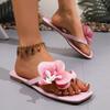Clip Zehen Blume Dekor Sommer Hausschuhe für Damen Weiß Komfort Rutschfest Strand Flip Flops Frau Mode Eckige Zehen Flache Sandalen